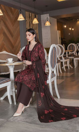 LNF-137 Deep Brown Karandi 3 Piece Unstitched