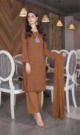 LNF-138 Leather Brown Karandi 3 Piece Unstitched