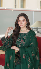 LNF-139 Bottle Green Karandi 3 Piece Unstitched