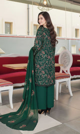 LNF-139 Bottle Green Karandi 3 Piece Unstitched