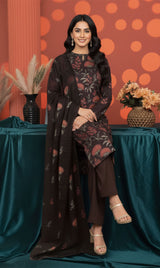 LNF-145 Deep Brown Karandi 3 Piece Unstitched