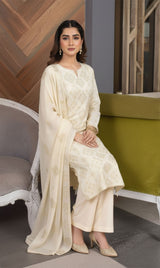 LNF-146 OFF White Karandi 3 Piece Unstitched