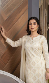 LNF-146 OFF White Karandi 3 Piece Unstitched