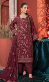 LNF-159 Maroon Karandi 3 Piece Unstitched