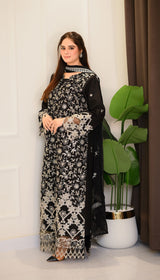 LNF 172 BLACK CHIKAN KARI LAWN 3 PCS