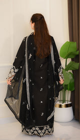 LNF 172 BLACK CHIKAN KARI LAWN 3 PCS
