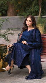 LNF 178 NAVY BLUE CHIKAN KARI LAWN 3 PCS