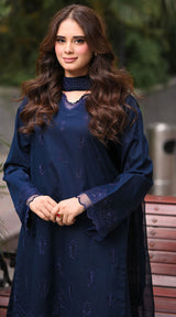 LNF 178 NAVY BLUE CHIKAN KARI LAWN 3 PCS