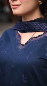 LNF 178 NAVY BLUE CHIKAN KARI LAWN 3 PCS