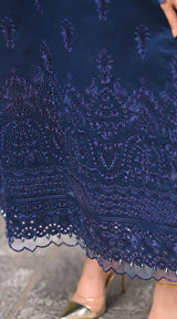 LNF 178 NAVY BLUE CHIKAN KARI LAWN 3 PCS