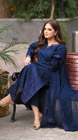 LNF 178 NAVY BLUE CHIKAN KARI LAWN 3 PCS