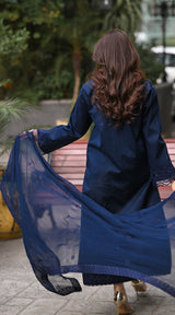 LNF 178 NAVY BLUE CHIKAN KARI LAWN 3 PCS