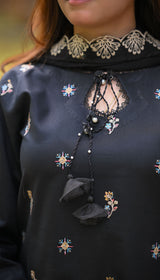 LNF 184 BLACK CHIKAN KARI LAWN 3 PCS
