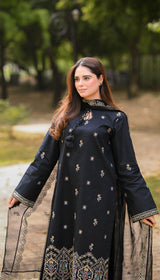 LNF 184 BLACK CHIKAN KARI LAWN 3 PCS