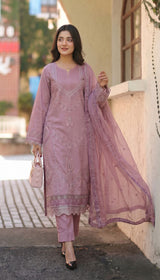 LNF 189 TEA PINK CHIKAN KARI LAWN 3 PCS