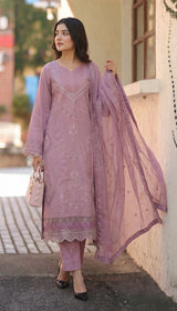 LNF 189 TEA PINK CHIKAN KARI LAWN 3 PCS