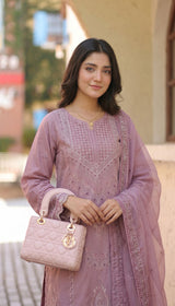 LNF 189 TEA PINK CHIKAN KARI LAWN 3 PCS