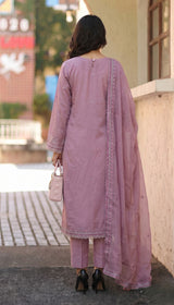 LNF 189 TEA PINK CHIKAN KARI LAWN 3 PCS
