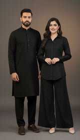 LNF-190 BLACK UNSTITICHED MATCHING SET FOR COUPLES