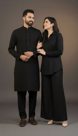 LNF-190 BLACK UNSTITICHED MATCHING SET FOR COUPLES