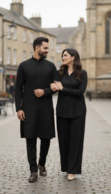LNF-190 BLACK UNSTITICHED MATCHING SET FOR COUPLES