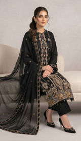LNF 191 BLACK CHIKAN KARI LAWN 3 PCS