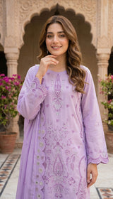LNF 192 LILAC CHIKAN KARI LAWN 3 PCS