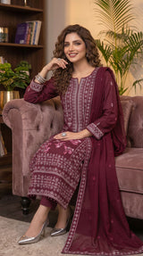 LNF 193 DEEP MAJANTA CHIKAN KARI LAWN 3 PCS