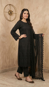 LNF 194 BLACK CHIKAN KARI LAWN 3 PCS