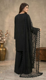 LNF 194 BLACK CHIKAN KARI LAWN 3 PCS