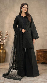 LNF 194 BLACK CHIKAN KARI LAWN 3 PCS
