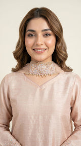 LNF-195 TEA PINK RTW EMBROIDERED SILK