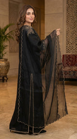 LNF-199 BLACK RTW LONG 3 PCS KAFTAAN