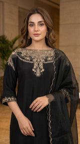 LNF-199 BLACK RTW LONG 3 PCS KAFTAAN