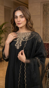LNF-199 BLACK RTW LONG 3 PCS KAFTAAN