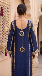 LNF-202 NAVY BLUE 2 PCS RTW EMBROIDERED SILK