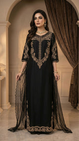LNF-203 BLACK RTW LONG 3 PCS KAFTAAN