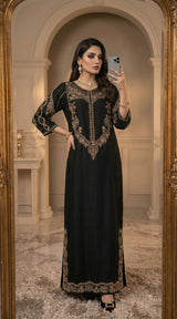 LNF-203 BLACK RTW LONG 3 PCS KAFTAAN