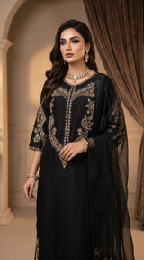 LNF-203 BLACK RTW LONG 3 PCS KAFTAAN