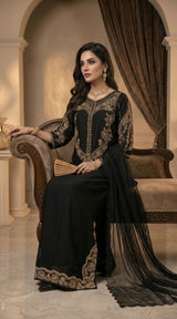 LNF-203 BLACK RTW LONG 3 PCS KAFTAAN