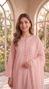 LNF-206 TEA PINK RTW EMBROIDERED SILK
