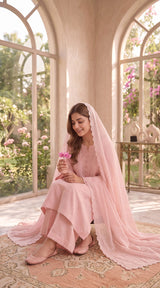 LNF-206 TEA PINK RTW EMBROIDERED SILK