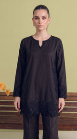 LNF-208 BLACK 2 PCS RTW EMBROIDERED SILK