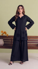 LNF-209 BLACK 2 PCS RTW EMBROIDERED SILK