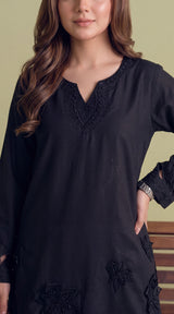 LNF-209 BLACK 2 PCS RTW EMBROIDERED SILK