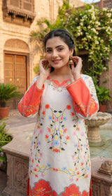 LNF P028 MULTI WHITE 2 PCS UNSTITICHED
