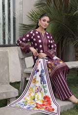 D# 11184 Wine Purple 3 PCS Unstitched Lawn