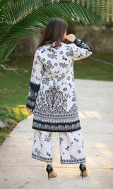 LNF P008 PRINTED CO-ORD SET SILVER & BLACK