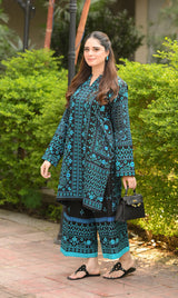 LNF P010 PRINTED CO-ORD SET TEAL BLACK