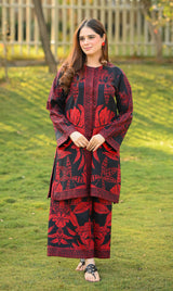 LNF P011 PRINTED CO-ORD SET RED & BLACK